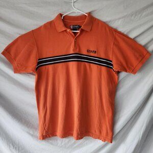 Chaps Orange Polo Shirt with Navy Blue and White Stripes 100% Cotton